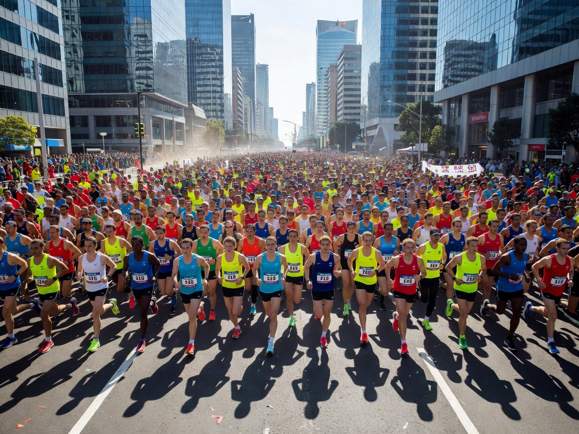 Runners competing in a large city marathon major event